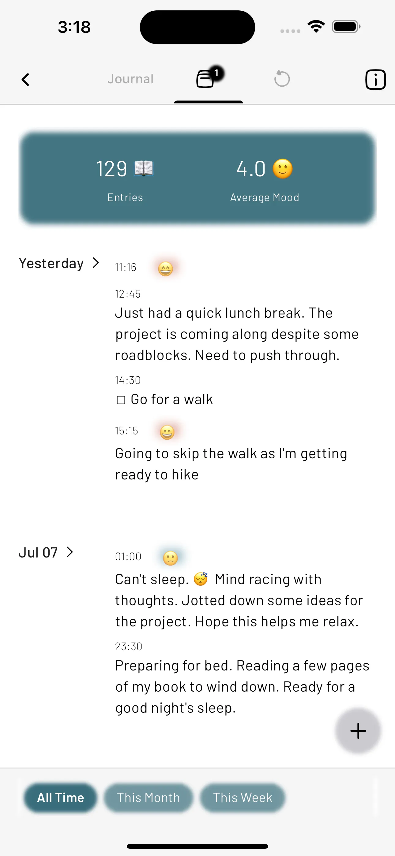tetrify journal summary view